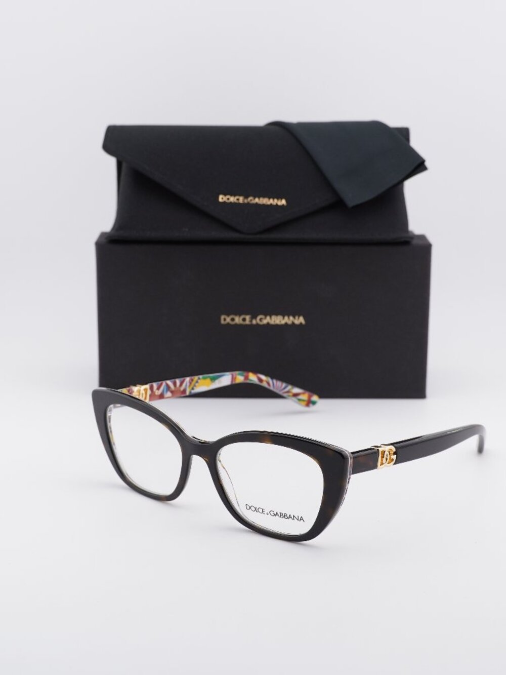 Dolce & Gabbana DG3398 3217 Cat Eye Eyeglasses - Havana On White Barrow 54mm